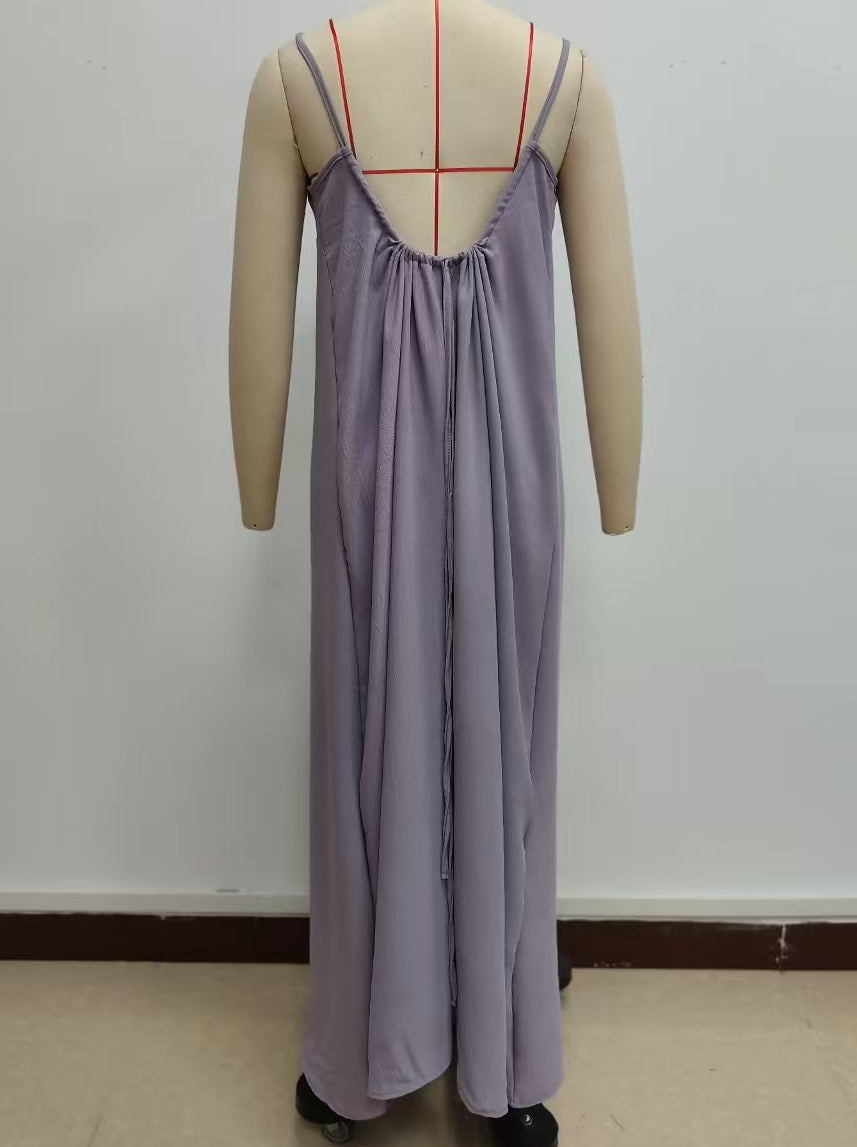 Low Back Tie Strap Maxi Sundress - Purple - 1