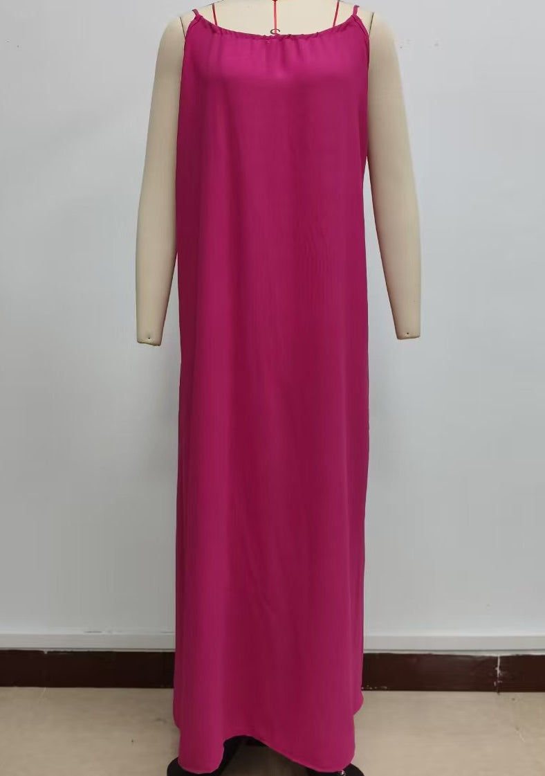 Low Back Tie Strap Maxi Sundress - Rose_red