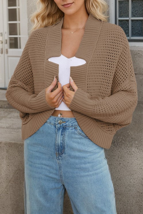 Slouchy Cocoon Knit Cardigan With Dolman Sleeves - Coca