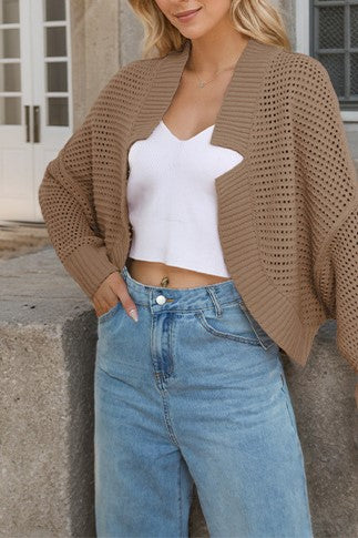 Slouchy Cocoon Knit Cardigan With Dolman Sleeves - Coca - 1