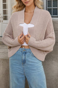 Slouchy Cocoon Knit Cardigan With Dolman Sleeves - Mushroom