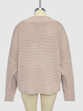 Slouchy Cocoon Knit Cardigan With Dolman Sleeves - Mushroom - 1