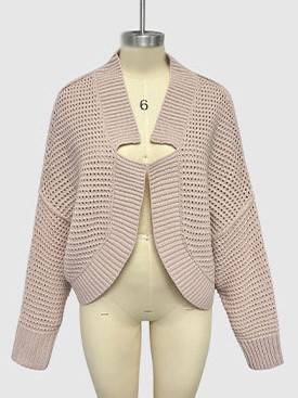Slouchy Cocoon Knit Cardigan With Dolman Sleeves - Mushroom - 2