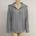 Cable Knit Half Zip Lapel Sweater - Grey