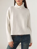 Mock Neck Drop Shoulder Knit Sweater - White