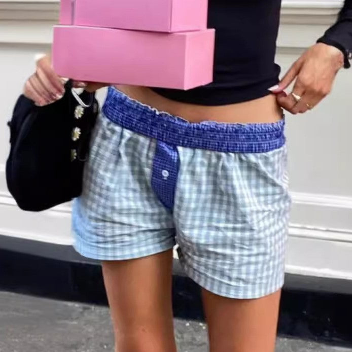 Gingham Smocked Waist Boxer Shorts