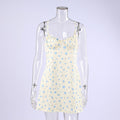 Printed Stretch Knit Ruched Cup Cami Mini Sleep Dress - Cream Floral