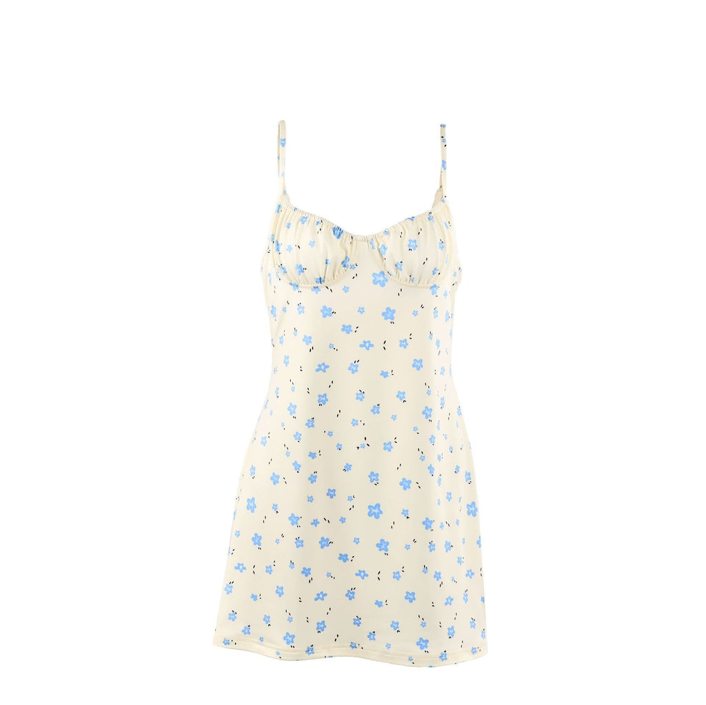 Printed Stretch Knit Ruched Cup Cami Mini Sleep Dress