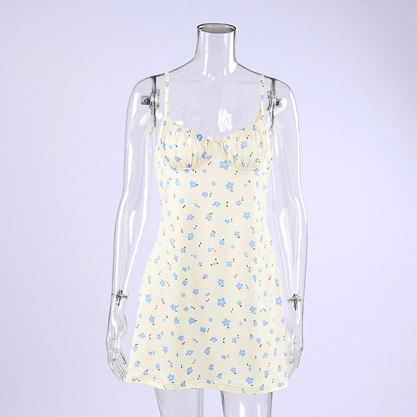 Printed Stretch Knit Ruched Cup Cami Mini Sleep Dress