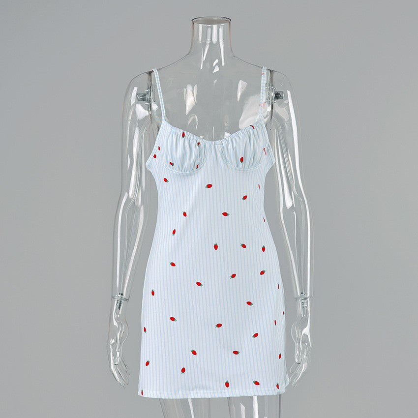 Printed Stretch Knit Ruched Cup Cami Mini Sleep Dress