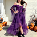 Handkerchief Hem Lace Up Angel Sleeve Dress - Purple