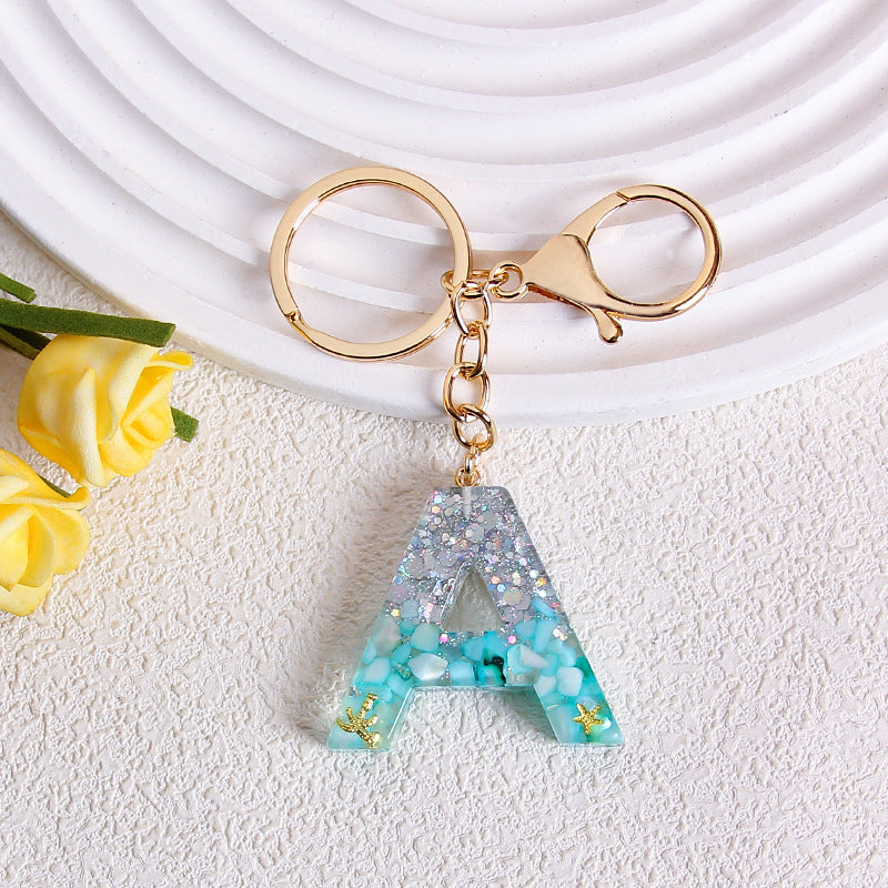 Glitter Resin Initial Letter Keychain - A