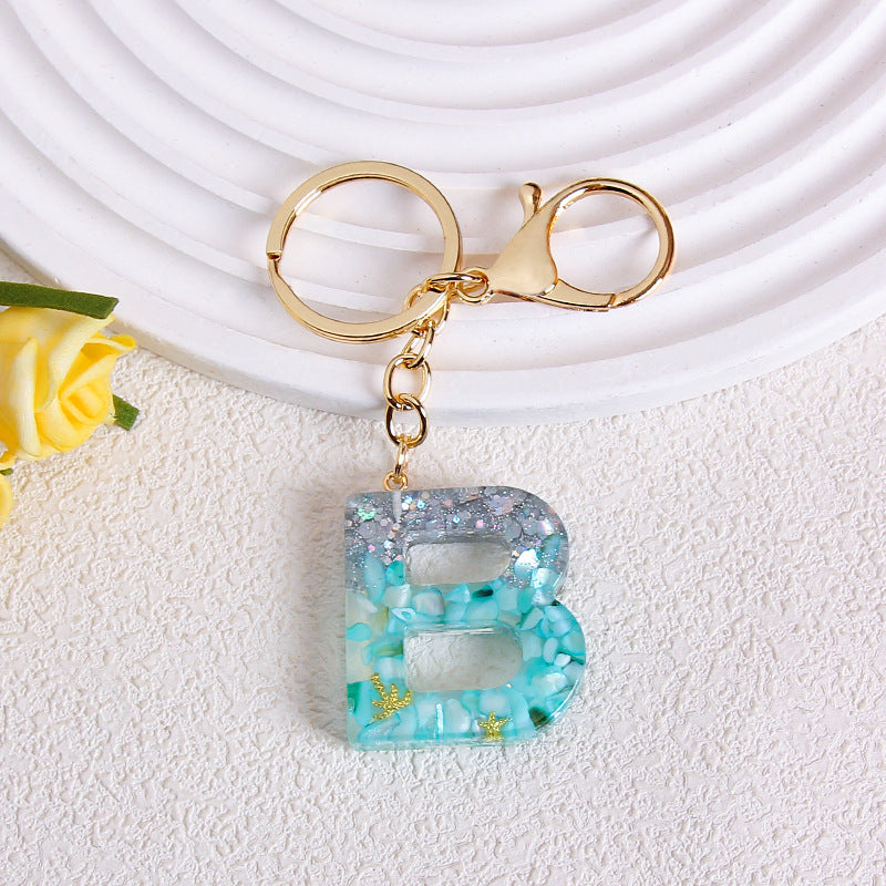 Glitter Resin Initial Letter Keychain - B