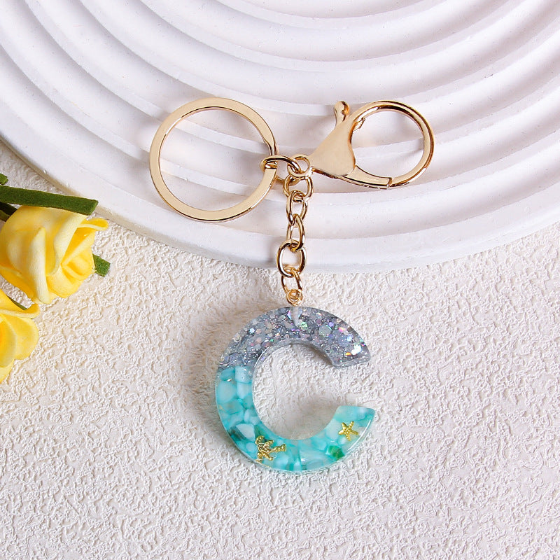 Glitter Resin Initial Letter Keychain - C
