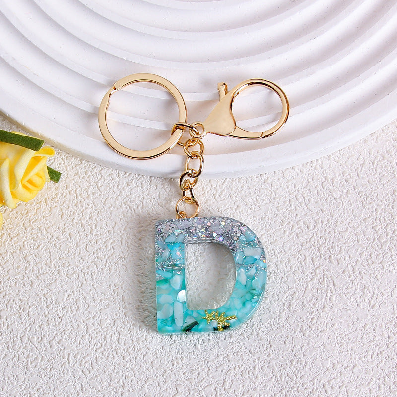 Glitter Resin Initial Letter Keychain - D