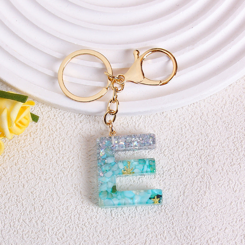 Glitter Resin Initial Letter Keychain - E