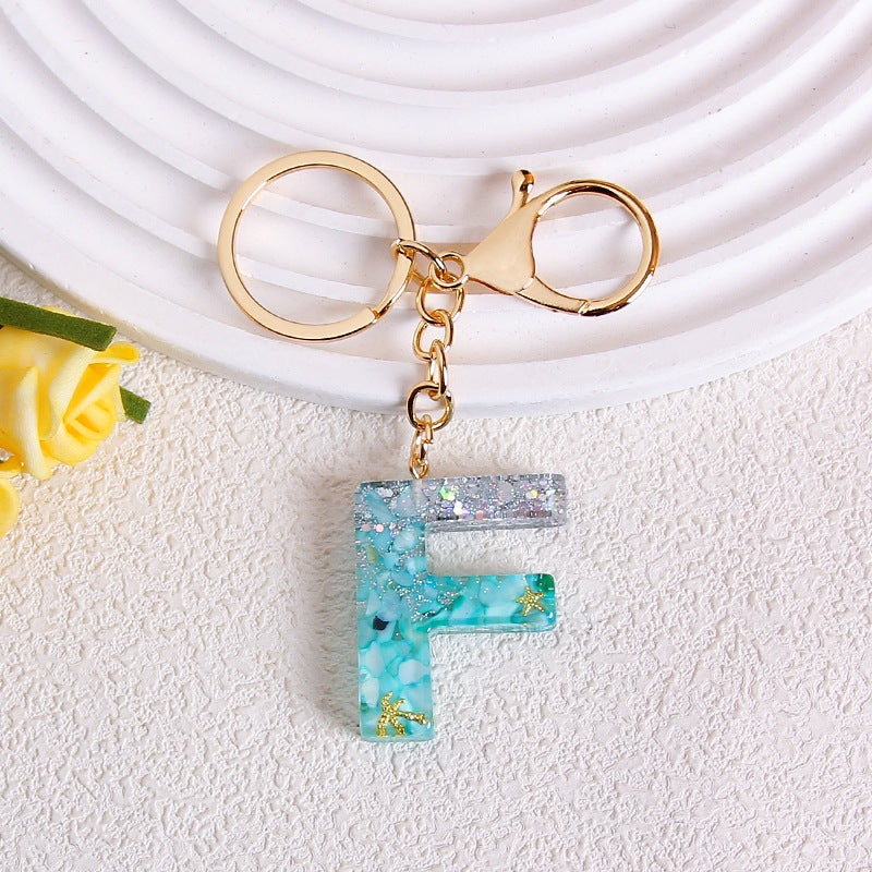 Glitter Resin Initial Letter Keychain - F