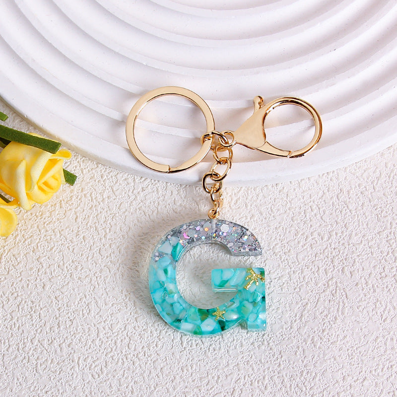 Glitter Resin Initial Letter Keychain - G
