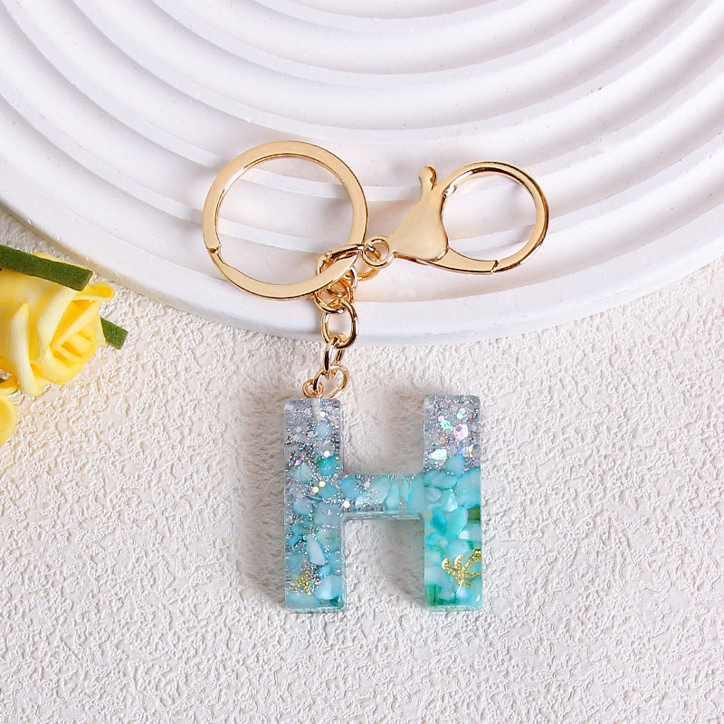 Glitter Resin Initial Letter Keychain - H