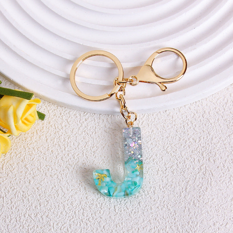 Glitter Resin Initial Letter Keychain - J
