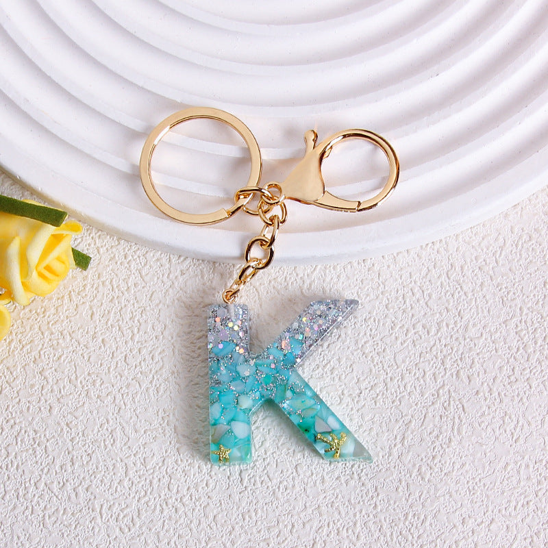 Glitter Resin Initial Letter Keychain - K