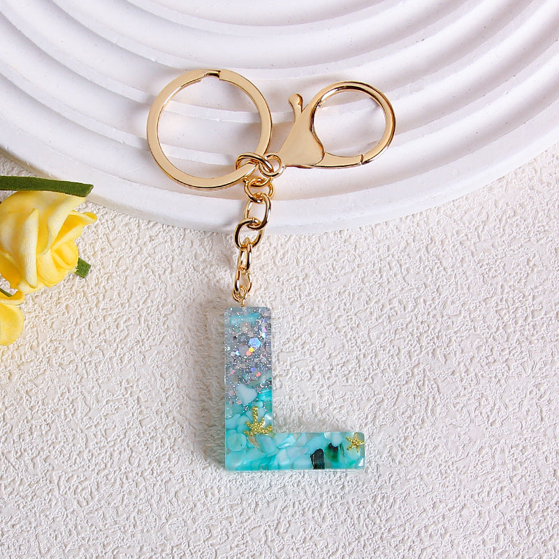 Glitter Resin Initial Letter Keychain - L