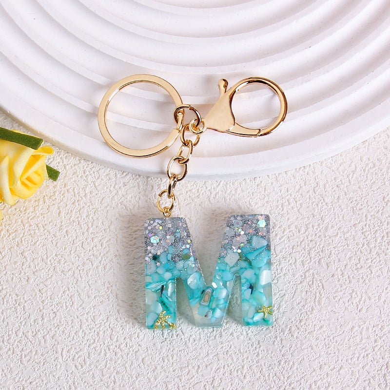 Glitter Resin Initial Letter Keychain - M
