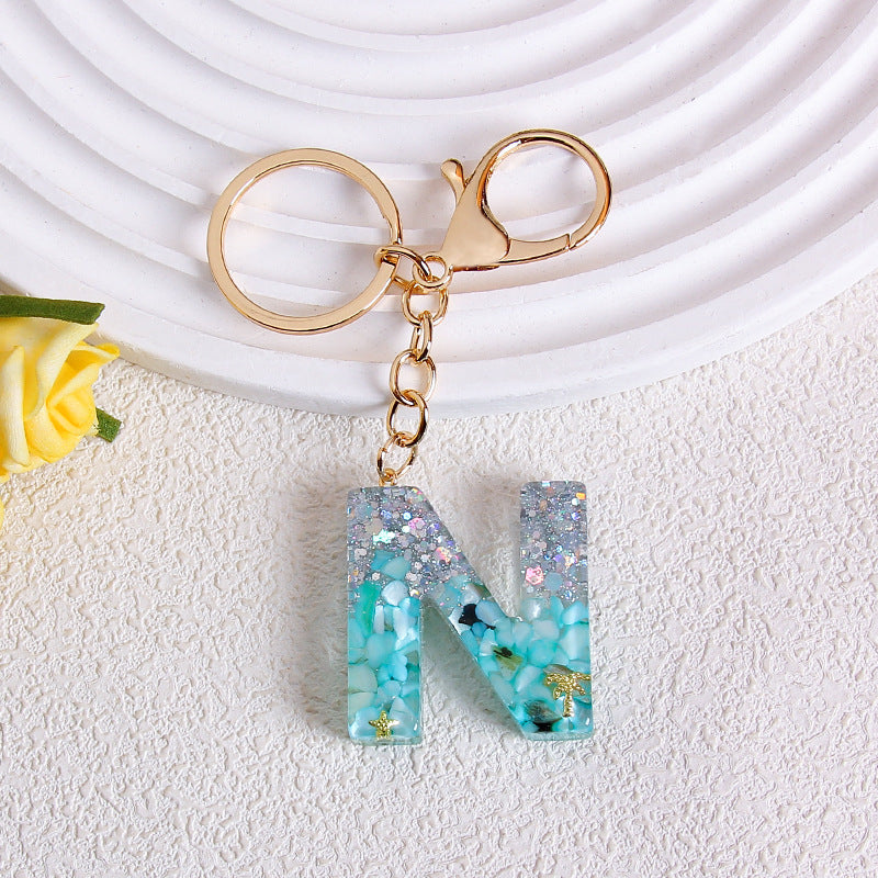 Glitter Resin Initial Letter Keychain - N