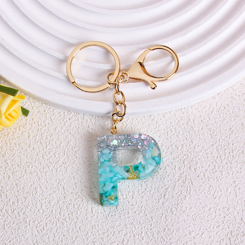Glitter Resin Initial Letter Keychain - P