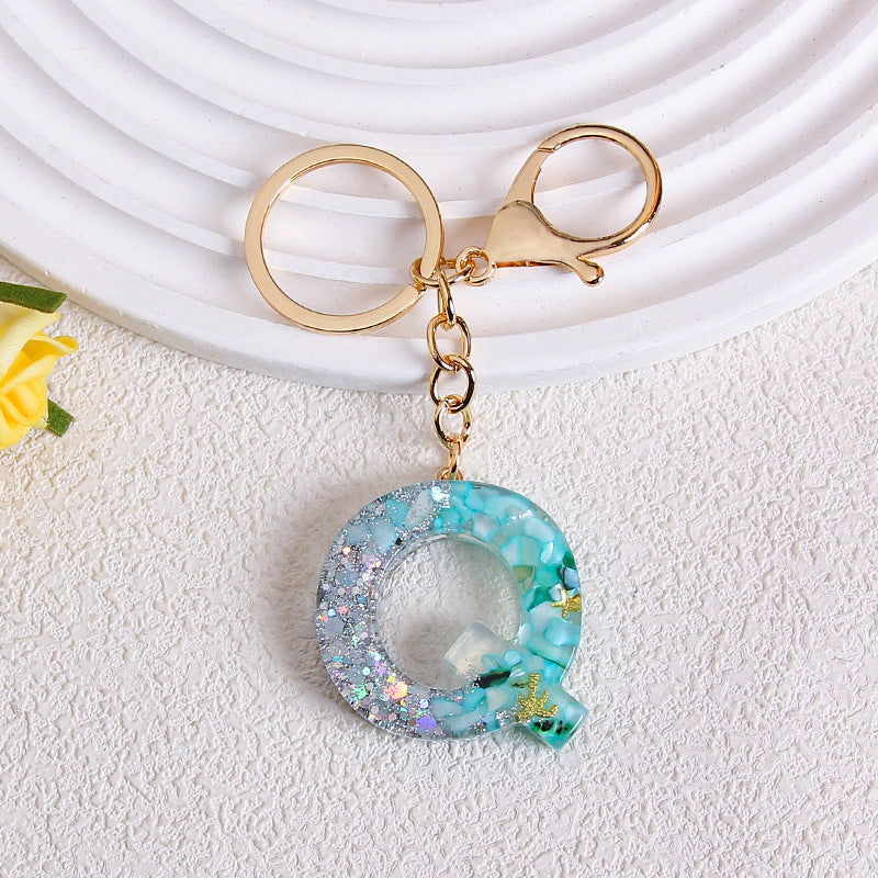 Glitter Resin Initial Letter Keychain - Q