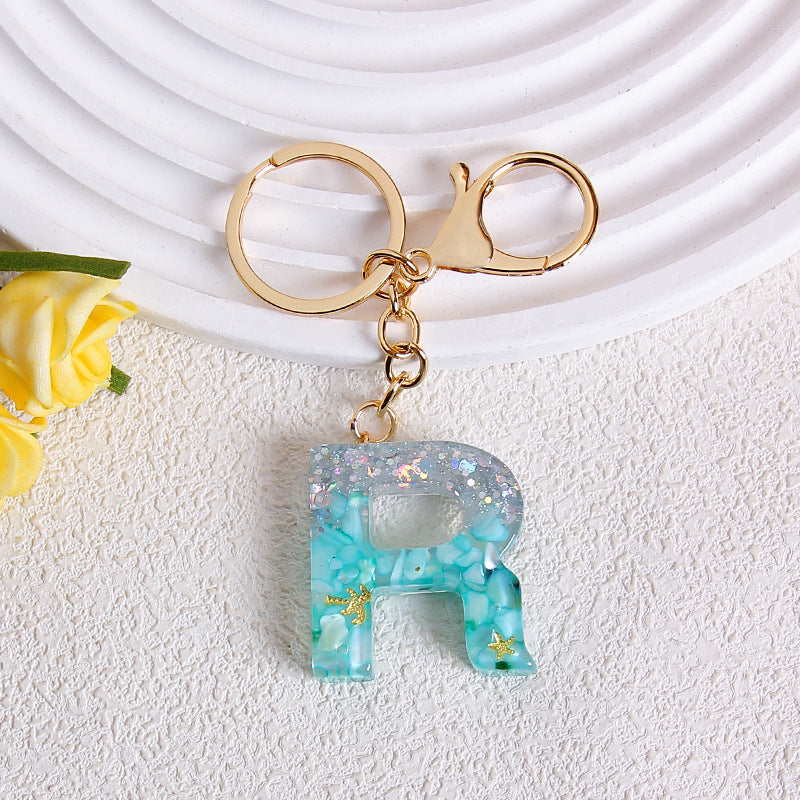 Glitter Resin Initial Letter Keychain - R