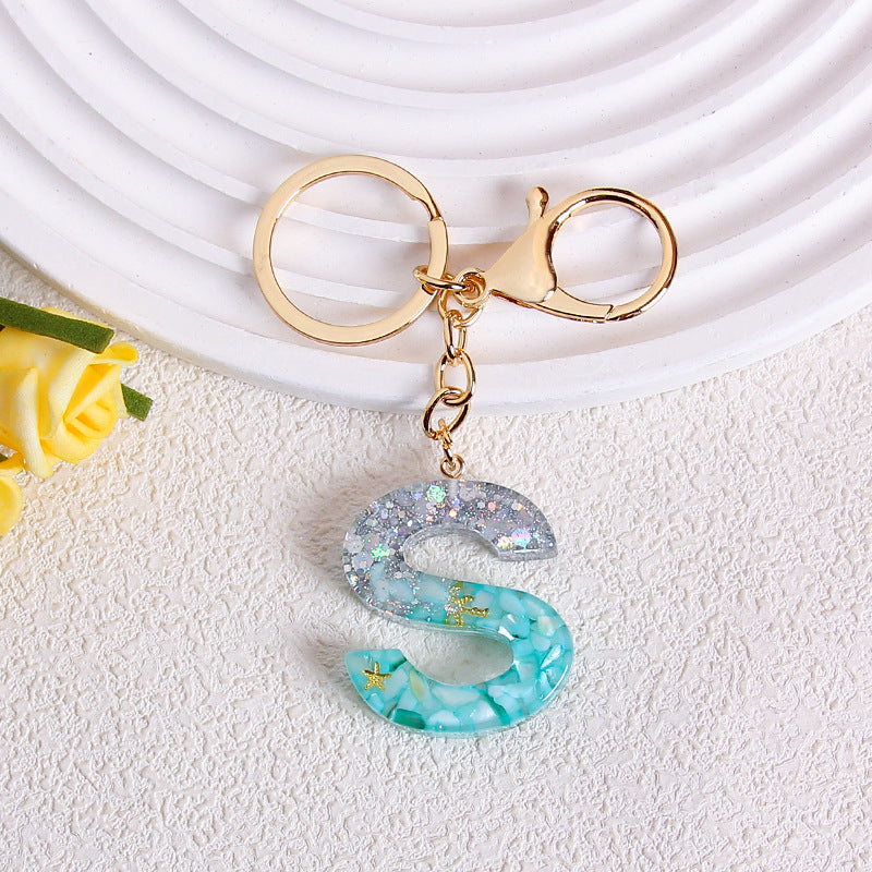 Glitter Resin Initial Letter Keychain - S