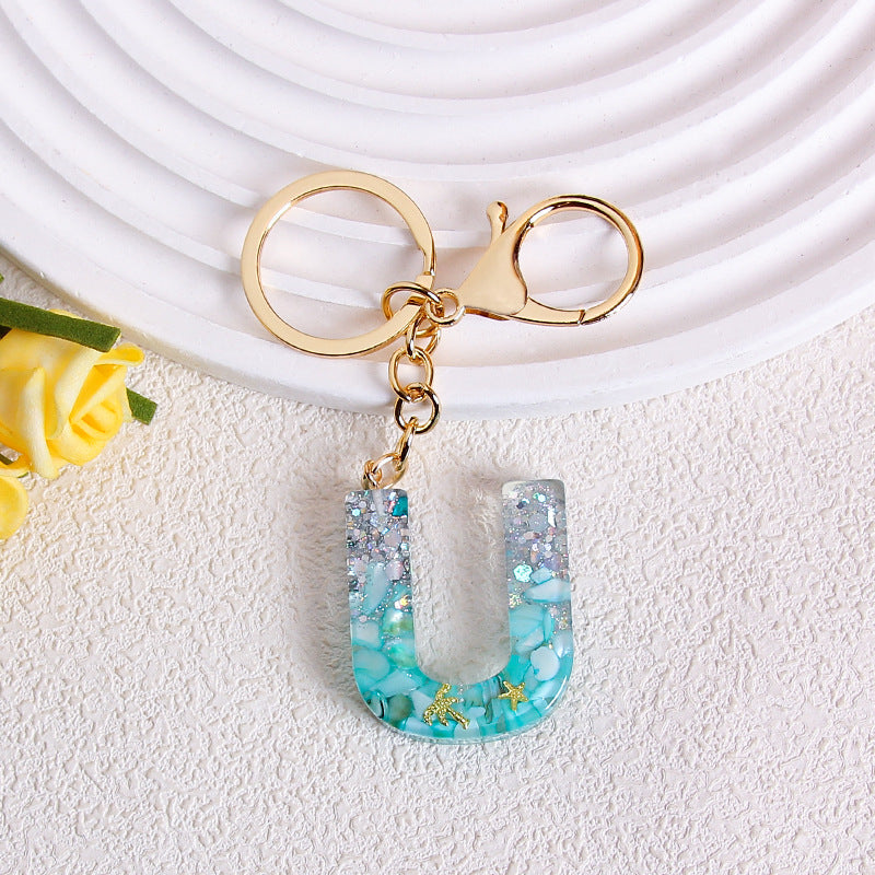Glitter Resin Initial Letter Keychain - U