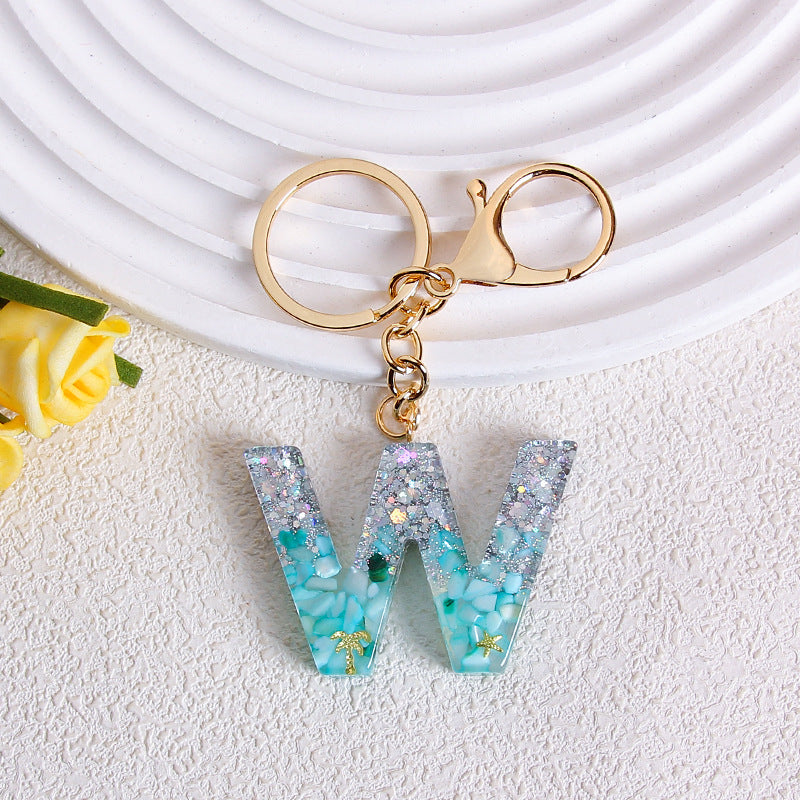Glitter Resin Initial Letter Keychain - W