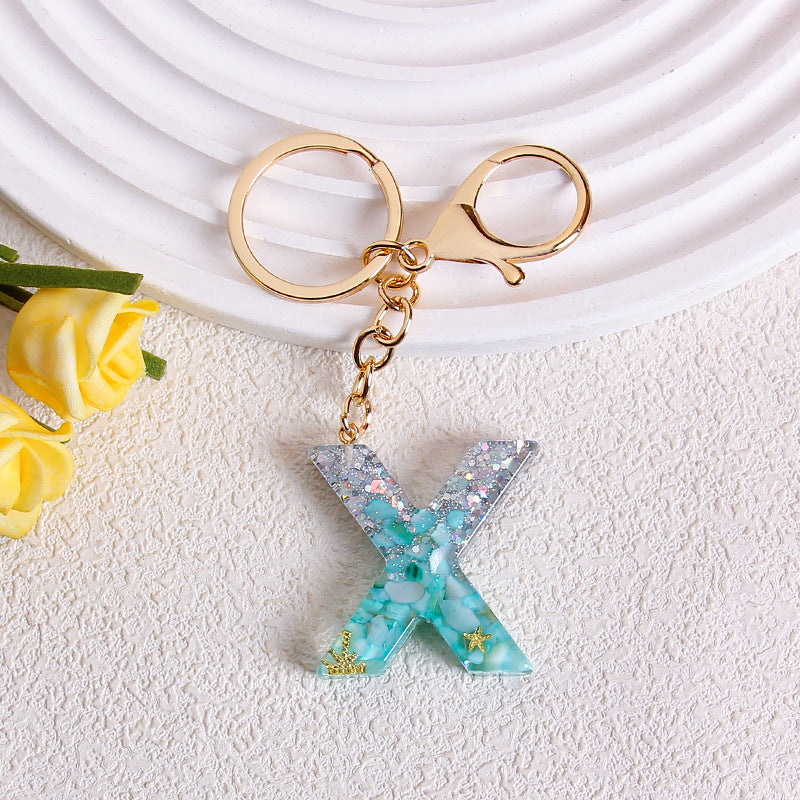 Glitter Resin Initial Letter Keychain - X