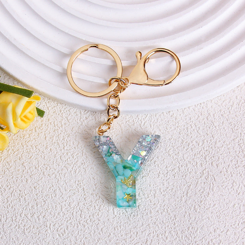 Glitter Resin Initial Letter Keychain - Y