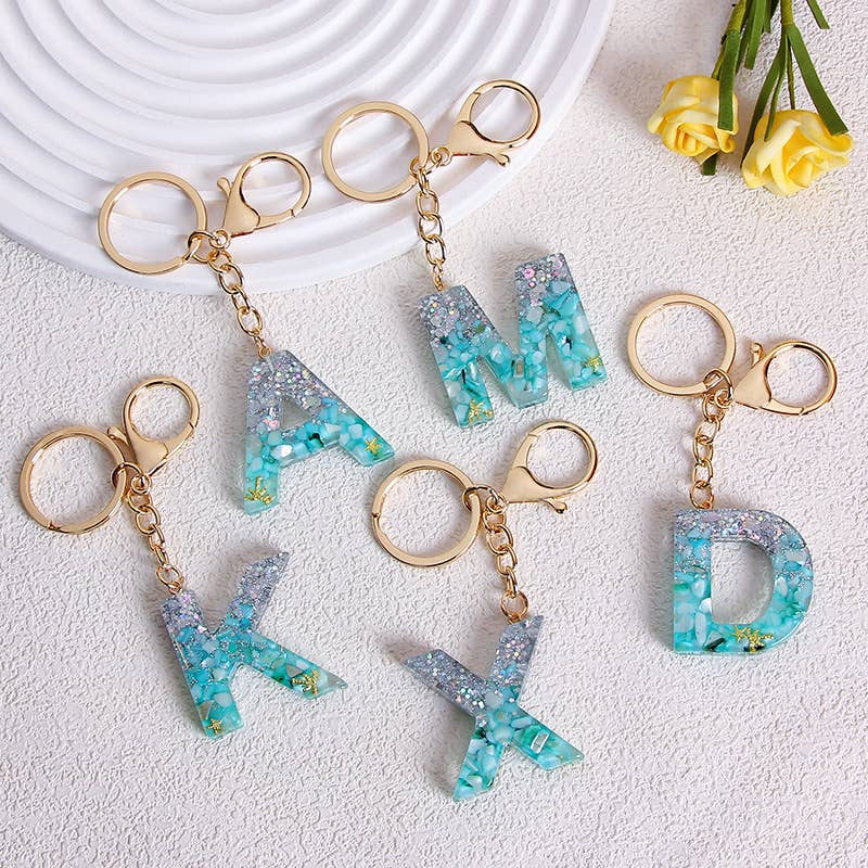 Glitter Resin Initial Letter Keychain