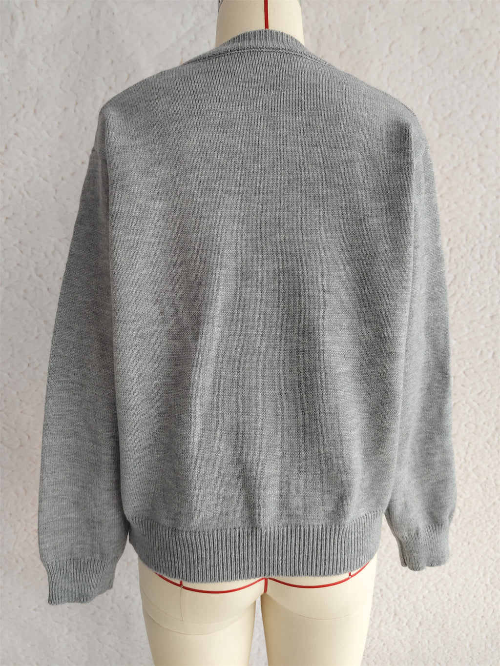 Retro Stripe Panel Crew Neck Sweater - Grey - 1