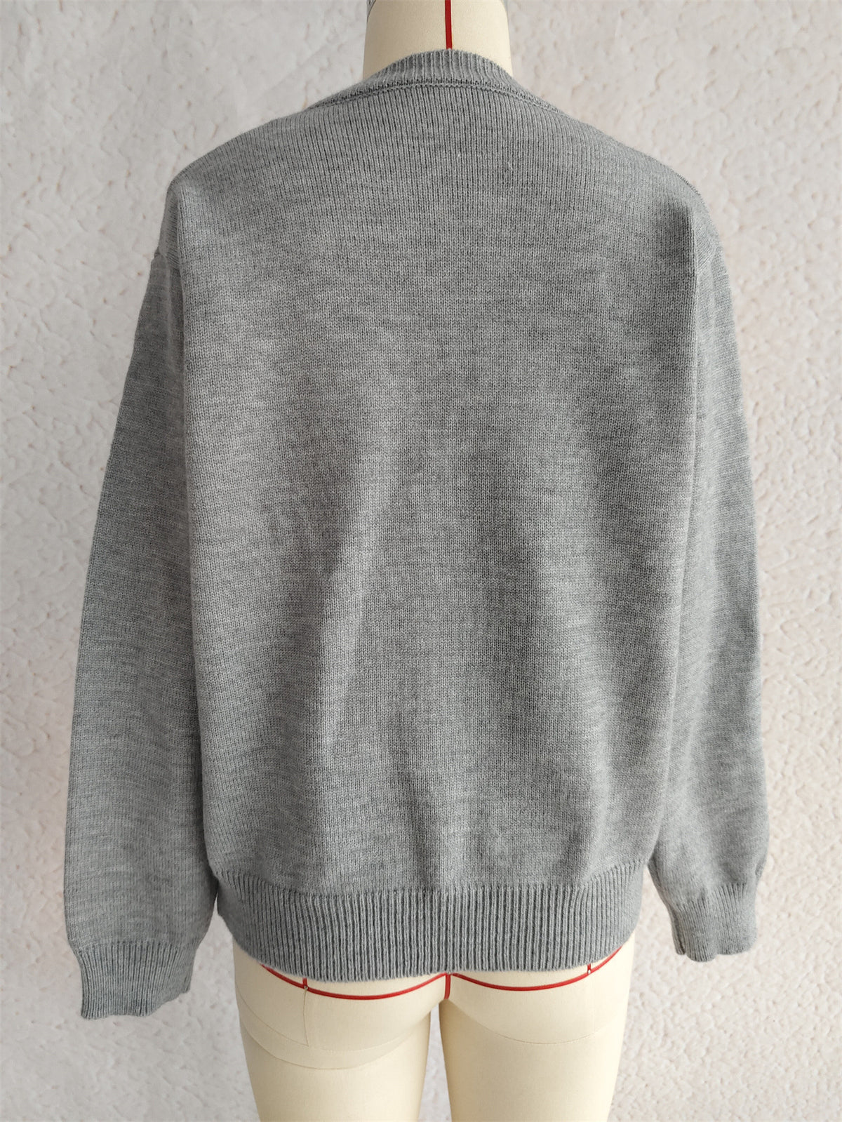 Retro Stripe Panel Crew Neck Sweater - Grey - 1