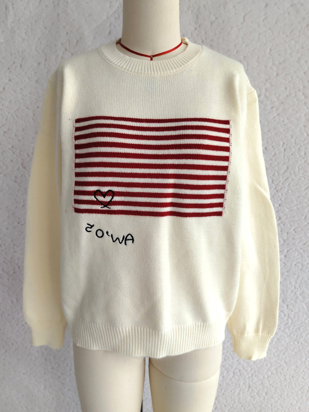 Retro Stripe Panel Crew Neck Sweater - White - 1