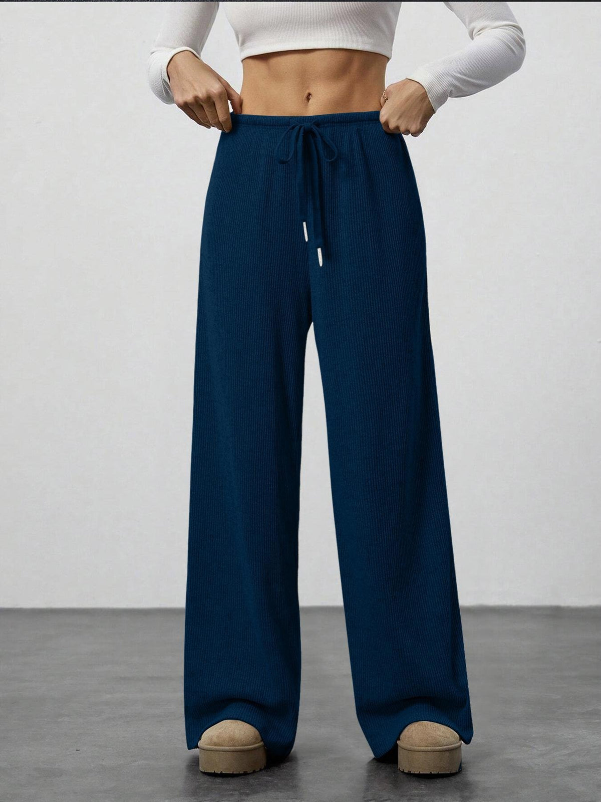 Brushed Knit Wide Leg Lounge Pants - Navy