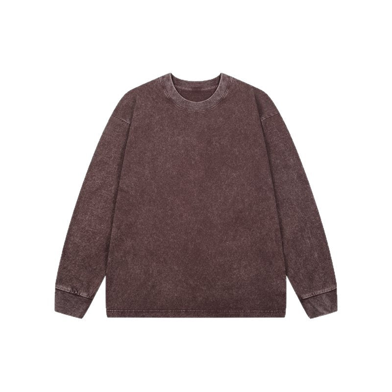 Oversized Vintage Wash Long Sleeve Crew Neck Tee - Dark_Red - 1