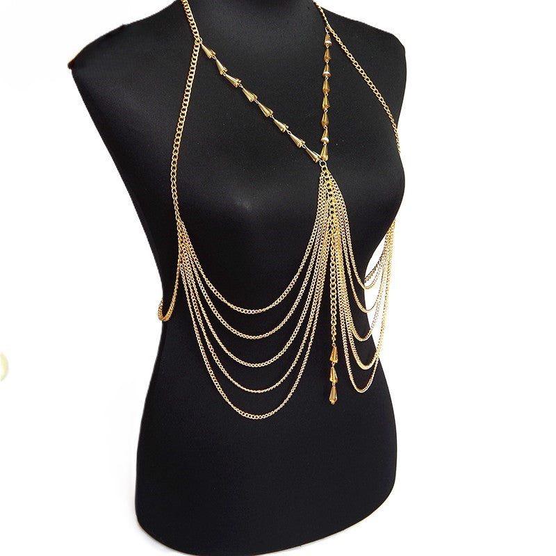 Multi Layer Draped Body Chain - Gold - 1