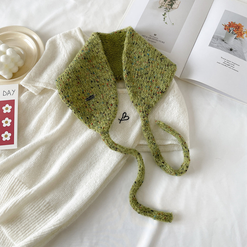 Speckled Knit Tie-Up Ear Warmer Kerchief - Green