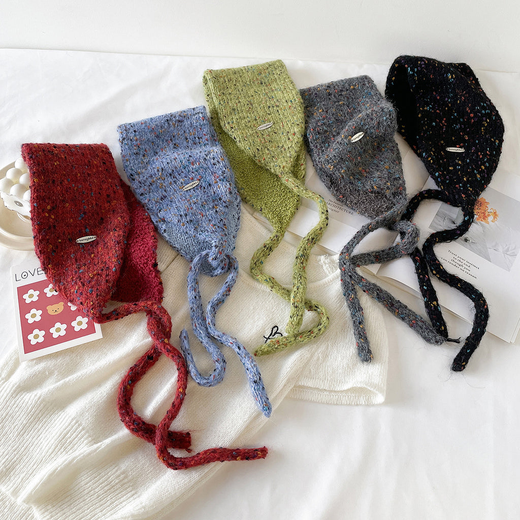 Speckled Knit Tie-Up Ear Warmer Kerchief - Green - 1