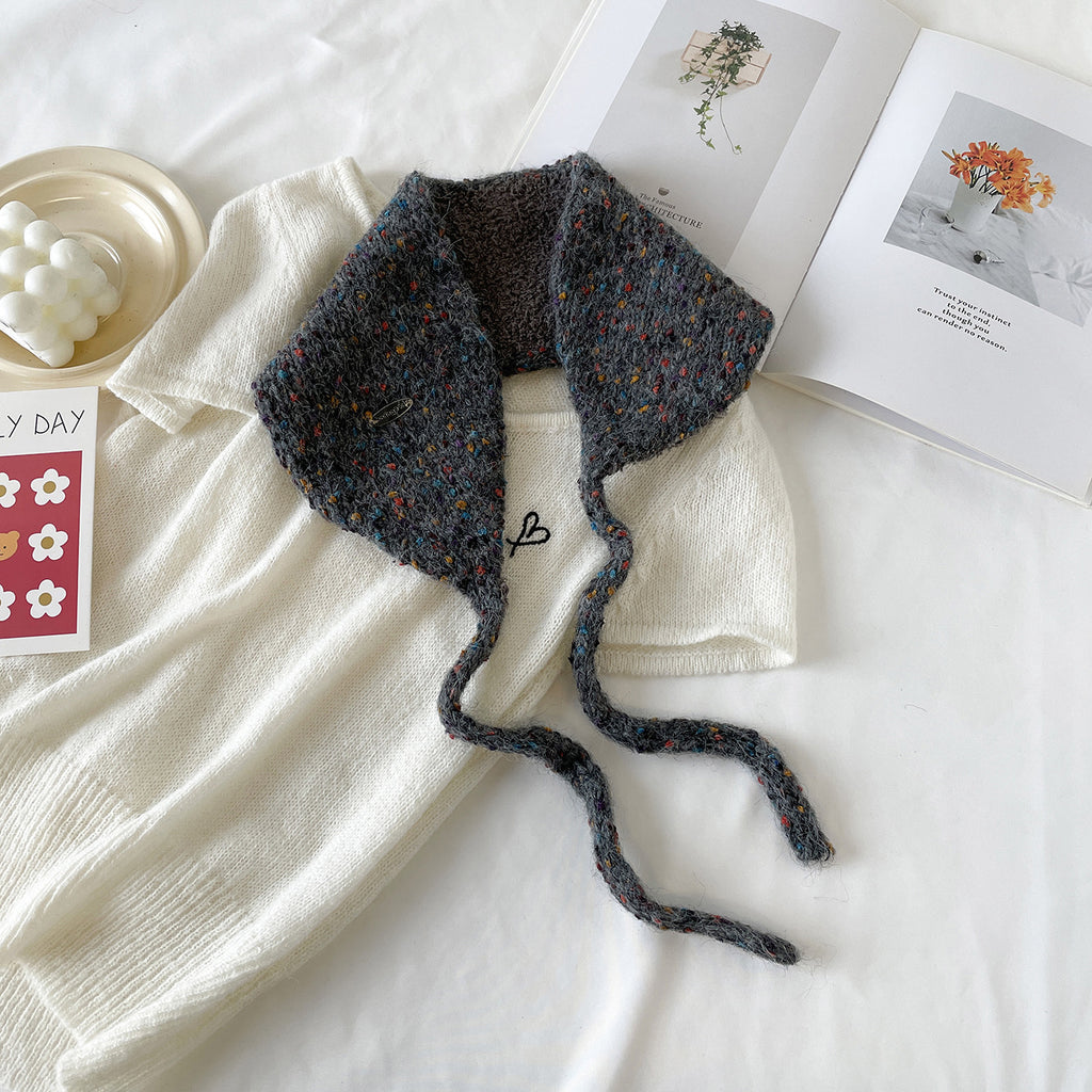 Speckled Knit Tie-Up Ear Warmer Kerchief - Grey