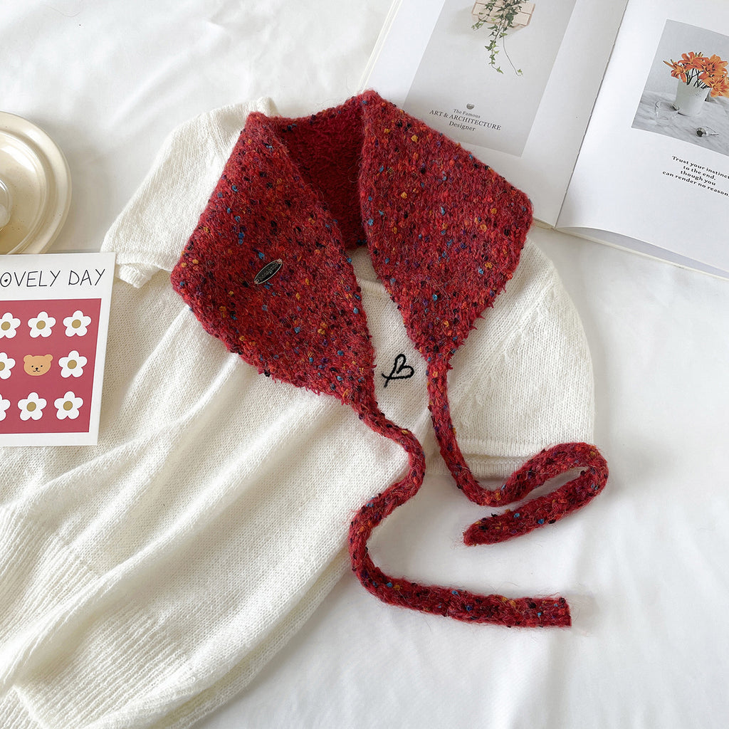 Speckled Knit Tie-Up Ear Warmer Kerchief - Red