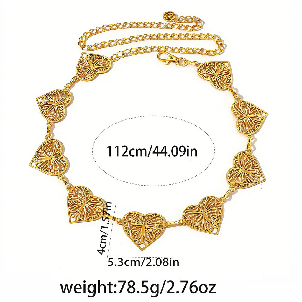 Filigree Heart Medallion Waist Chain Belt - Gold