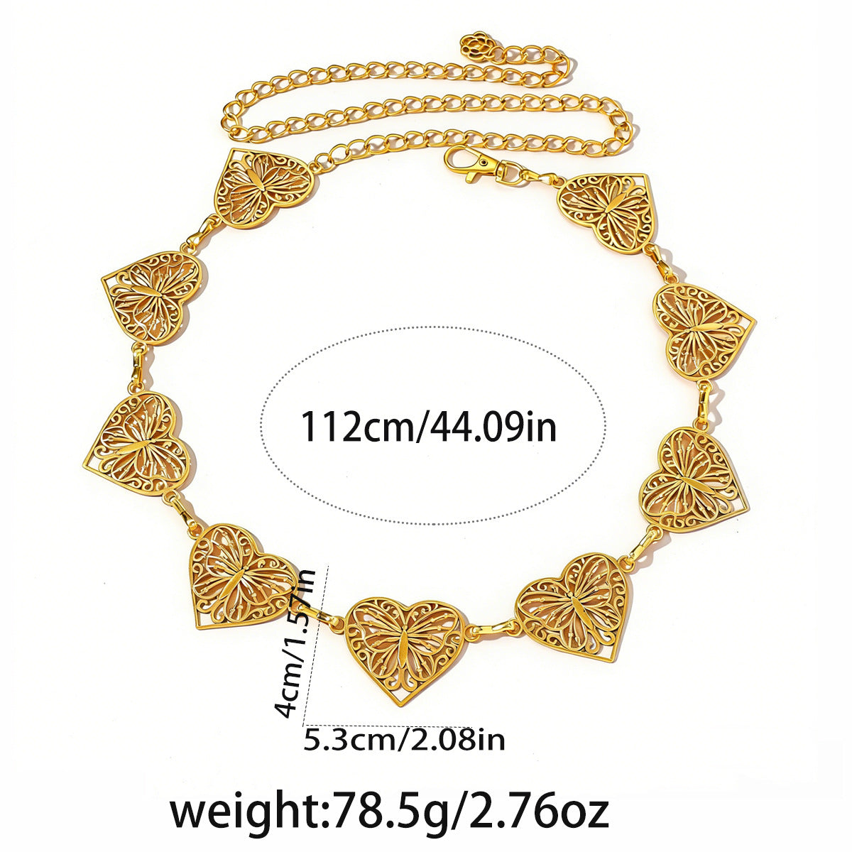 Filigree Heart Medallion Waist Chain Belt - Gold