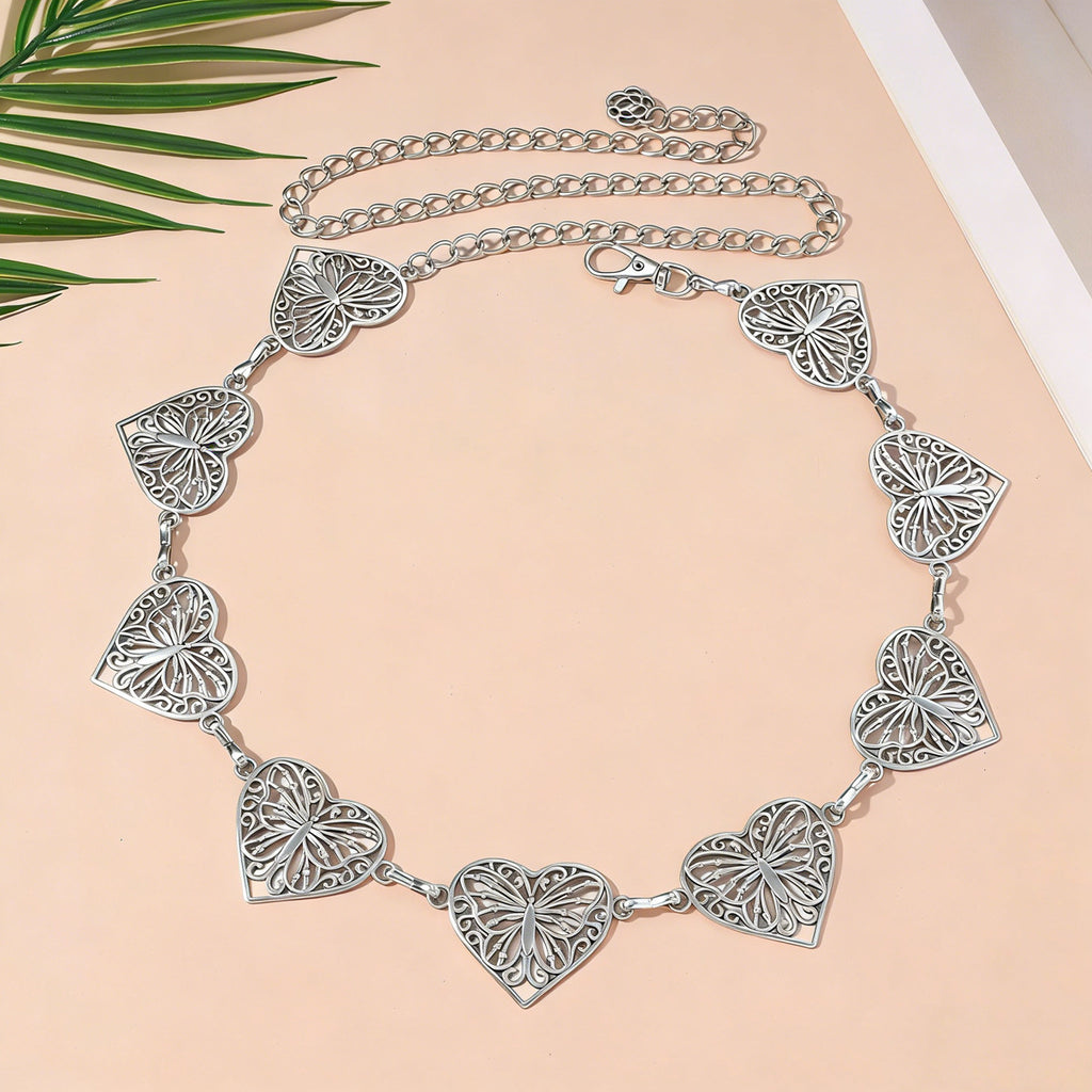 Filigree Heart Medallion Waist Chain Belt - Silvery - 1